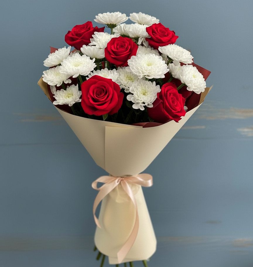 Букет цветов из: Розы и Хризантемы в Джедугхабль