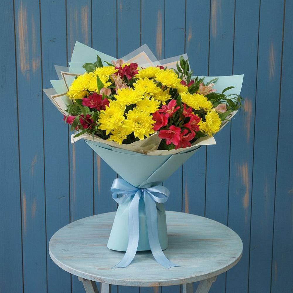 Букет цветов из: Альстромерии и Хризантемы в Джедугхабль