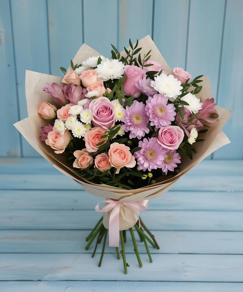 Букет цветов из: Хризантемы, Розы и Альстромерии в Джедугхабль