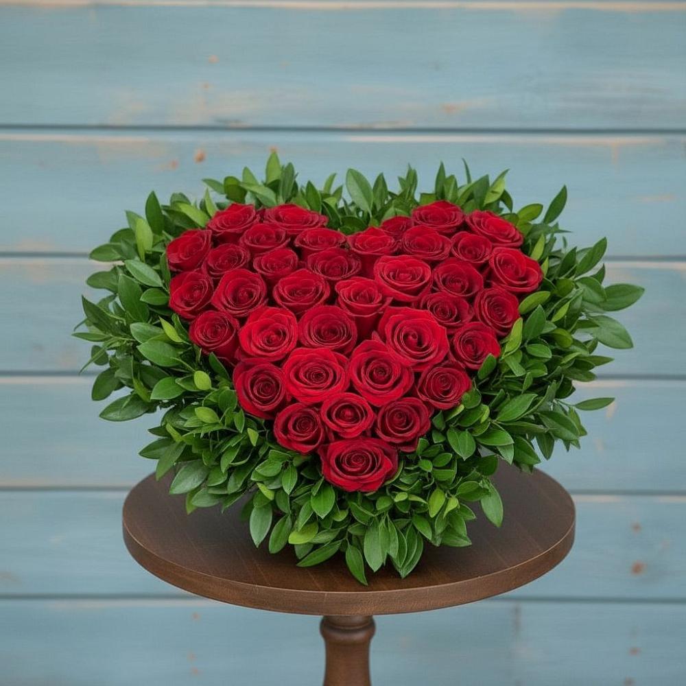 Цветочная композиция из Розы в виде сердца в Джедугхабль