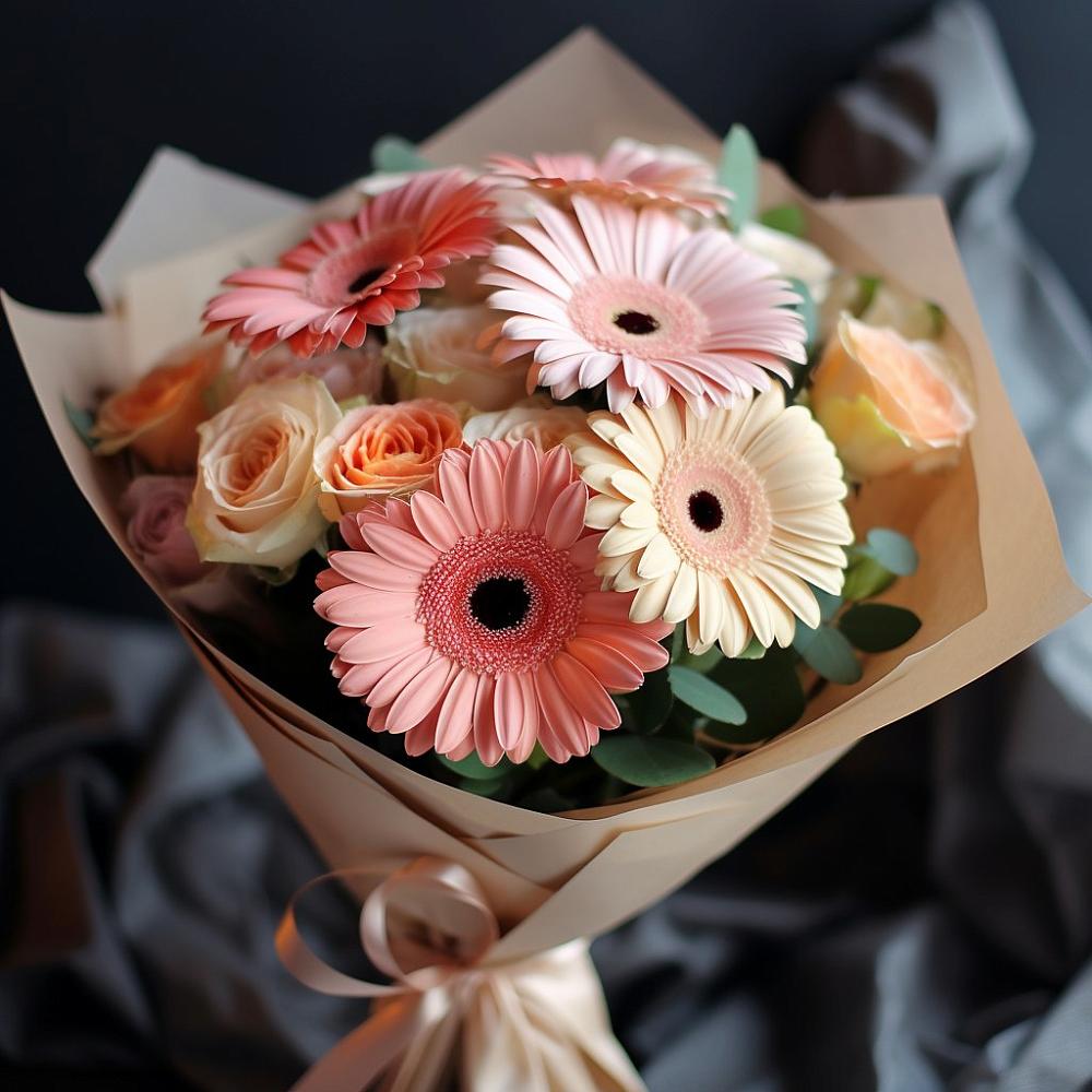 Букет цветов из: Герберы и Розы в Джедугхабль