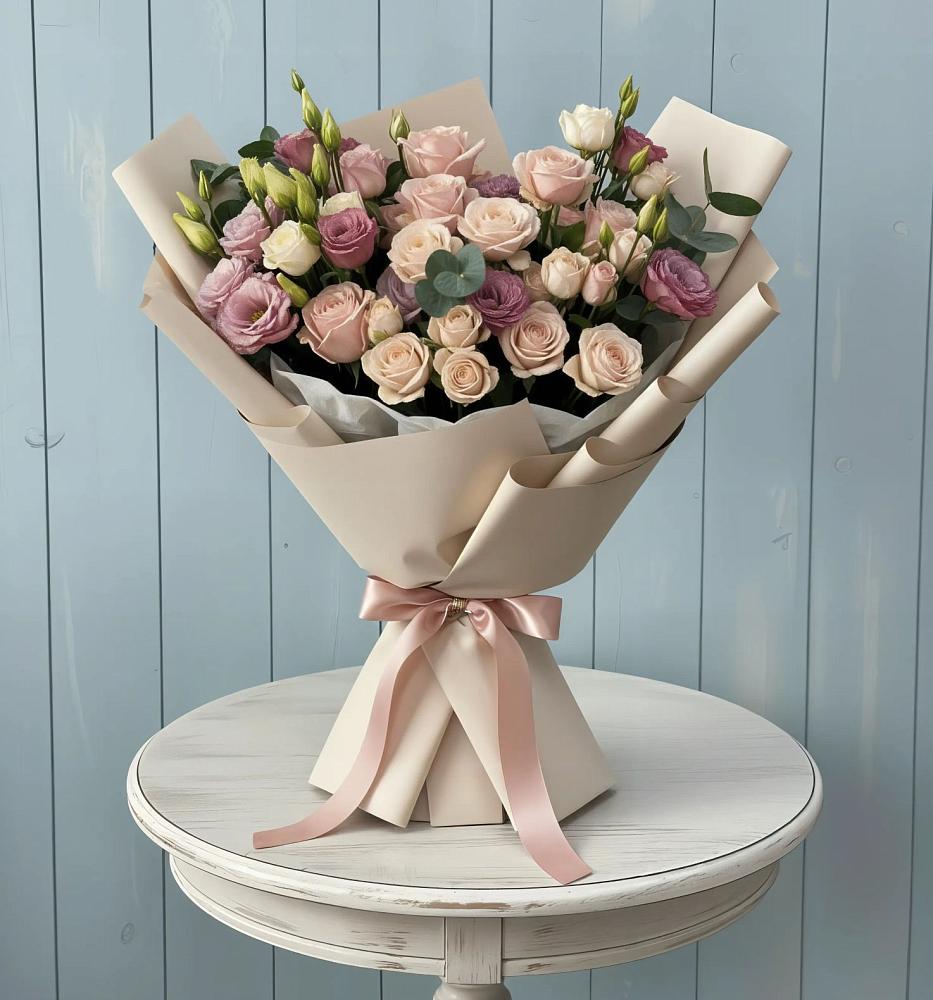 Букет цветов из: Розы и Лизиантусы в Джедугхабль