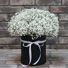 Цветочная композиция из Гипсофила в шляпной коробке в Джедугхабль