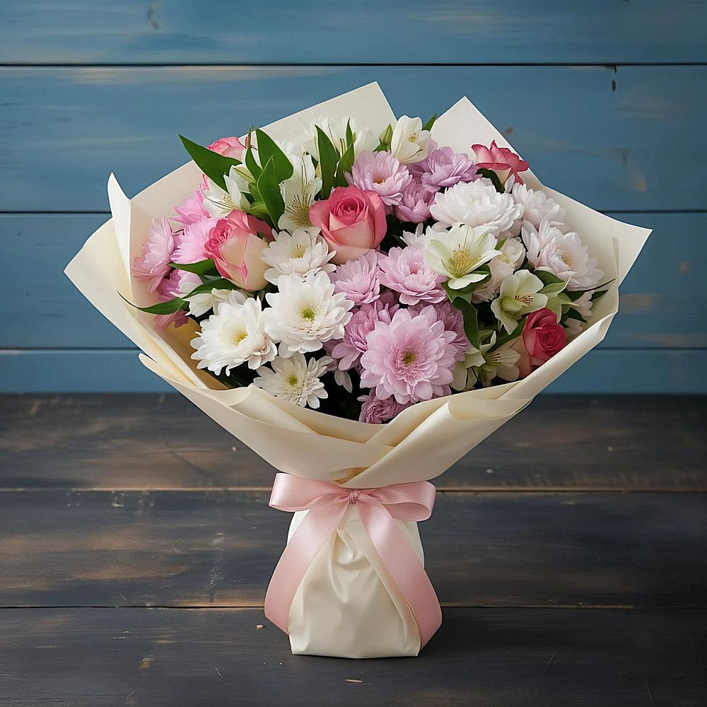 Букет цветов из: Хризантемы, Альстромерии и Розы в Джедугхабль